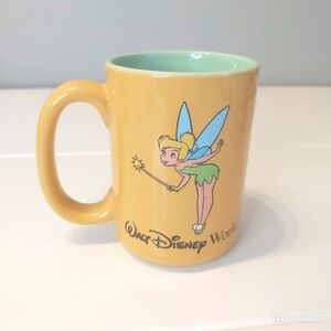 Vintage Walt Disney World Tinker Bell Fairy Yellow Green Coffee Mug Cup OS